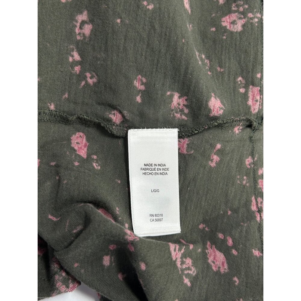 LUCKY BRAND Babydoll Top Sz L Black Pink Floral Textured Smock VNeck 100% Cotton - Picture 14 of 14